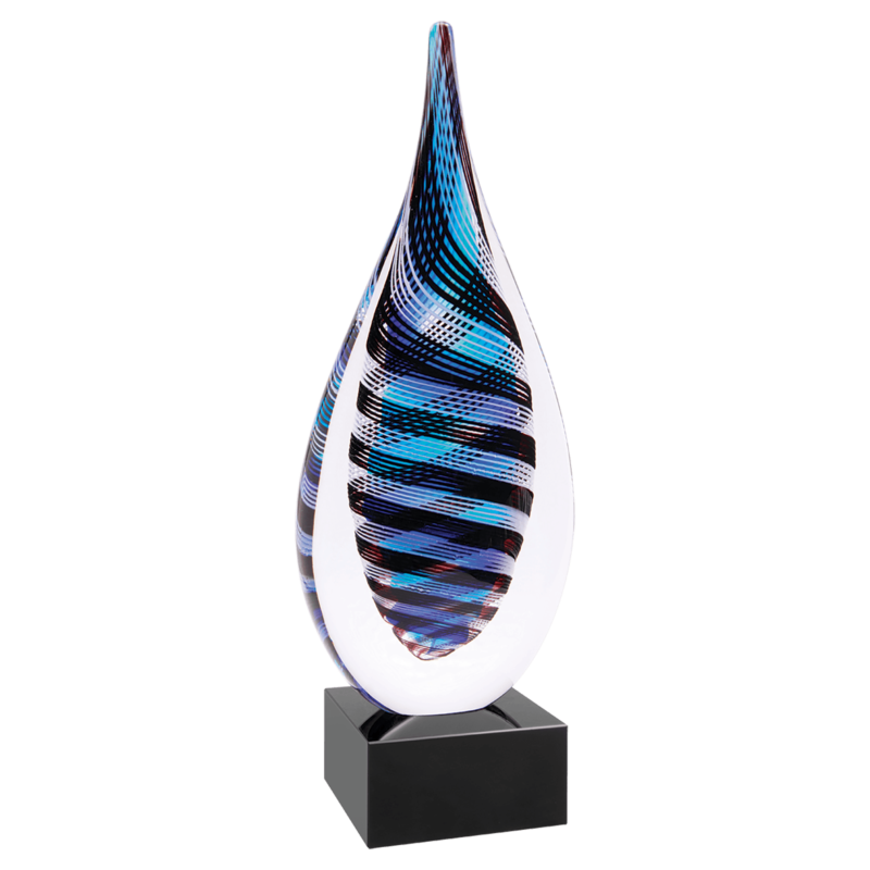 Blue, White & Black Twist Rain Drop Art Glass