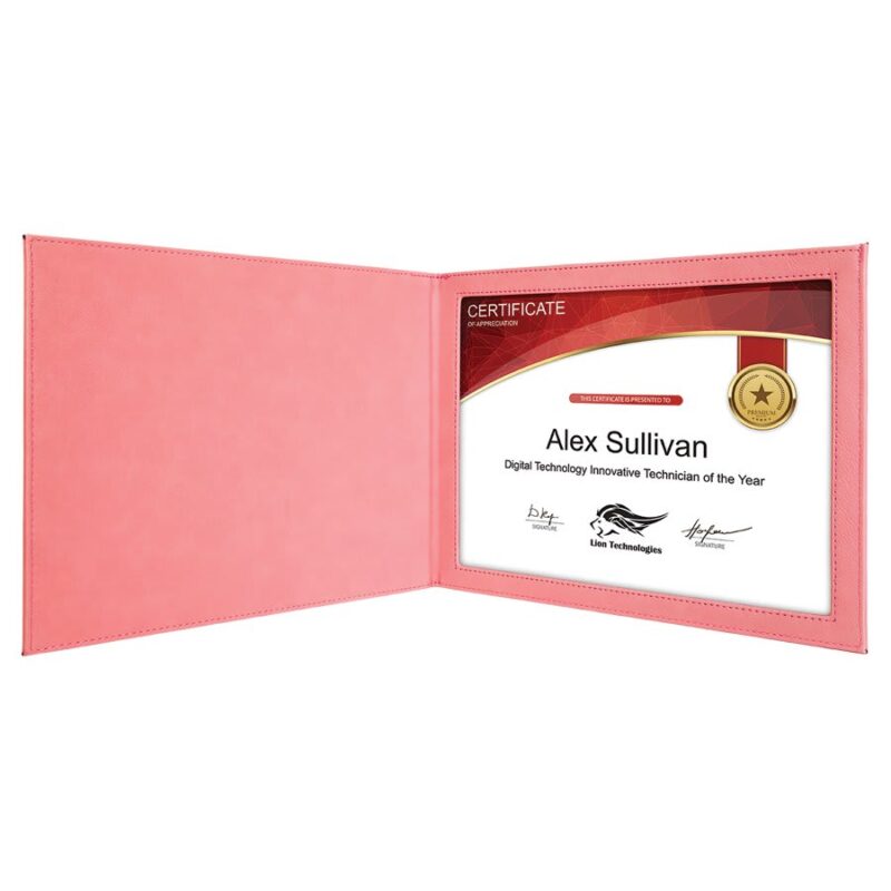 Pink Leatherette Certificate Holder
