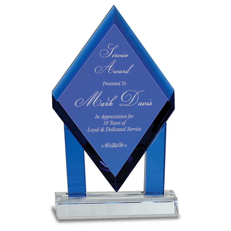 Blue Crystal Floating Diamond with Blue Columns on Clear Base