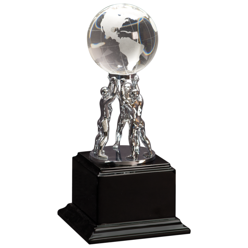 Crystal Globe on Silver Metal Teamwork Stand/Black Base