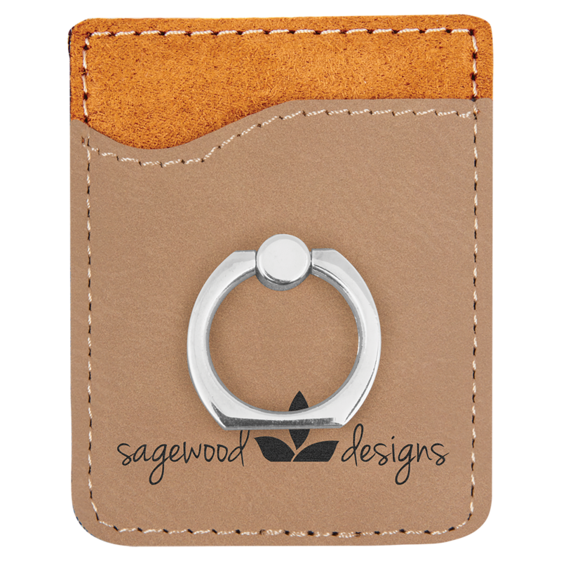 Light Brown Leatherette Phone Wallet with Ring