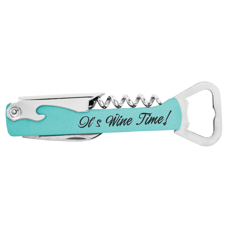 Teal Leatherette Wine Bottle Opener