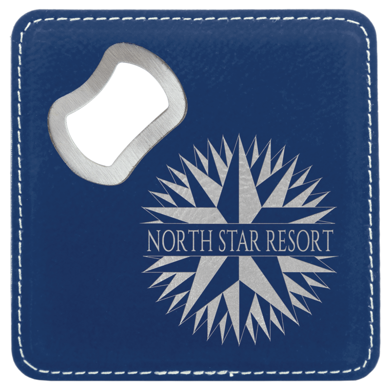 Blue/Silver Leatherette Coaster with Opener