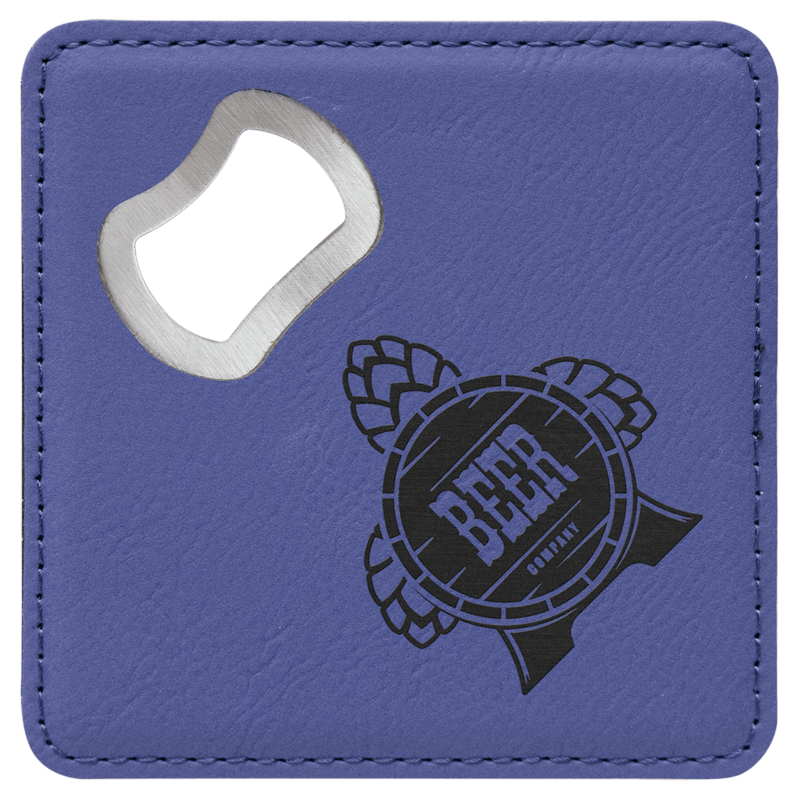 Purple Leatherette Coaster with Opener