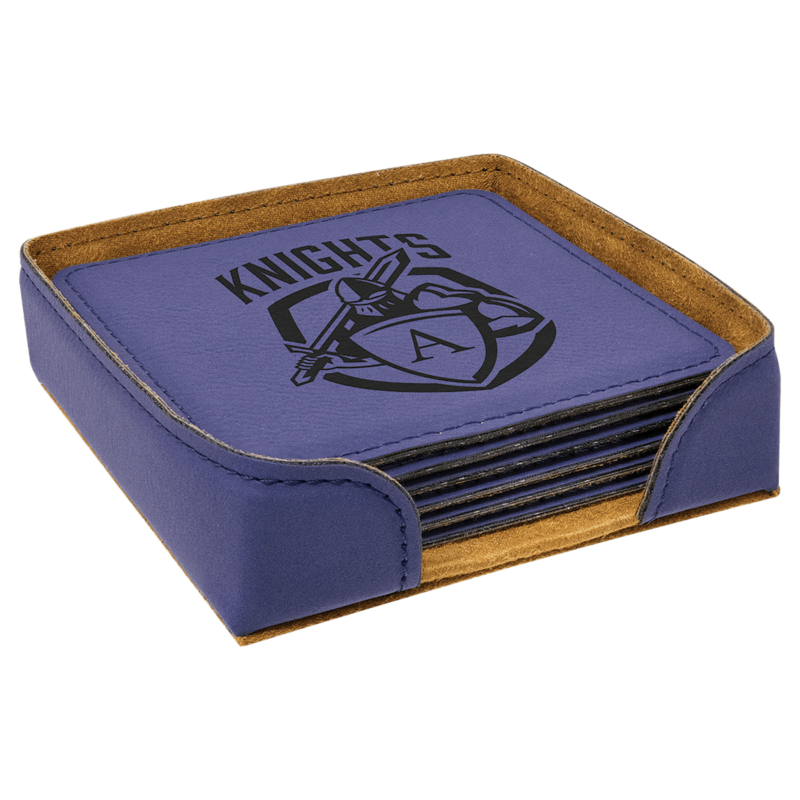 Purple Square Leatherette Coaster Set