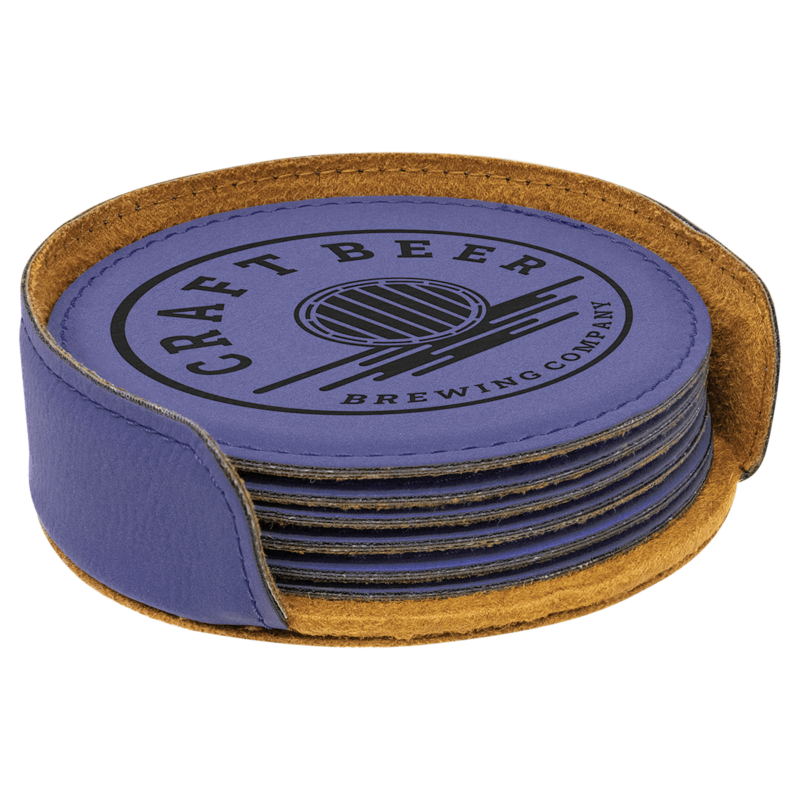 Purple Round Leatherette Coaster Set