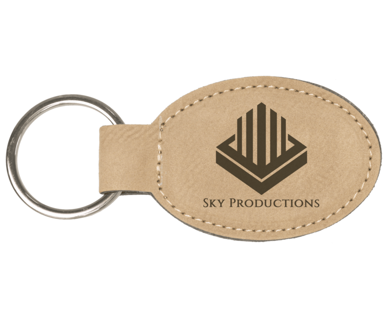 Light Brown Leatherette Oval Keychain