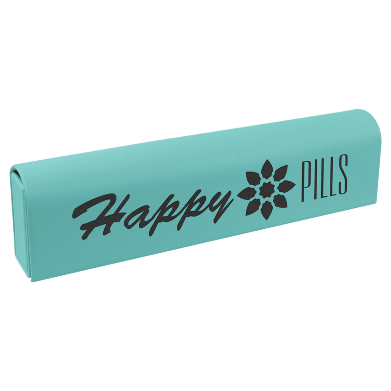Teal Lasered Leatherette Pill Box with Days of the Week Organizer