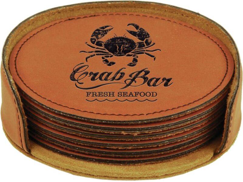 Rawhide Round Leatherette Coaster Set