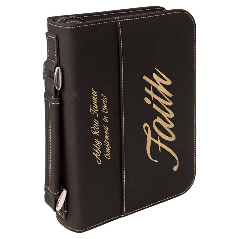 Black/Gold Leatherette 6 3/4" x 9 1/4" Book/Bible Cover with Handle and Zipper