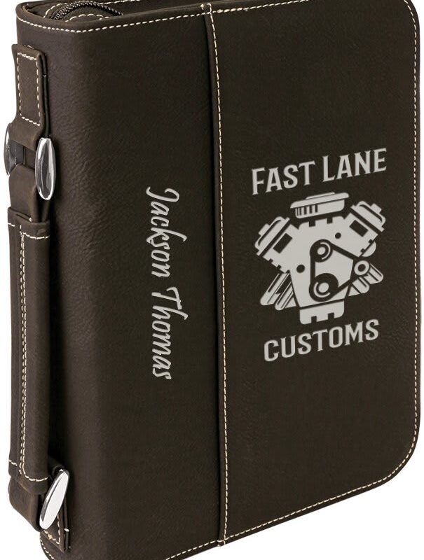 Black/Silver Leatherette 6 3/4" x 9 1/4" Book/Bible Cover with Handle and Zipper