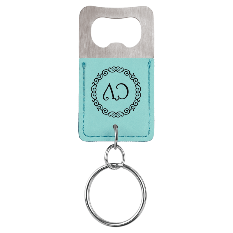 Teal Leatherette Rectangle Bottle Opener with Keychain