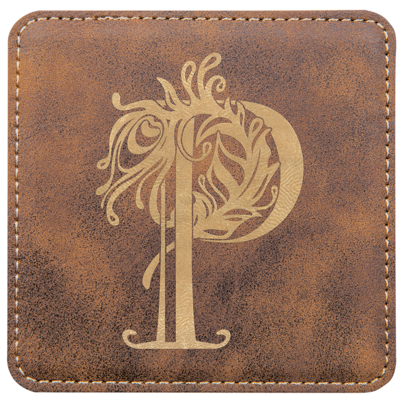 Rustic/Gold Square Leatherette Coaster