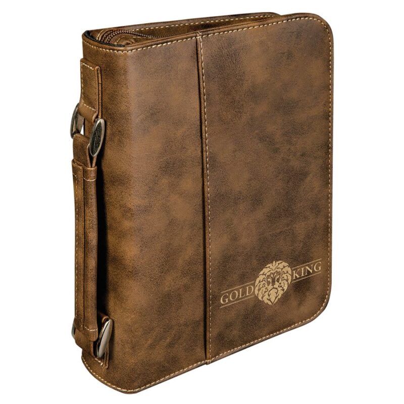 Rustic/Gold Leatherette 6 3/4" x 9 1/4" Book/Bible Cover with Handle and Zipper