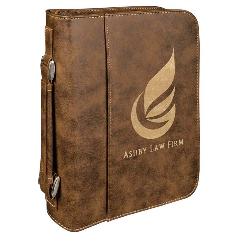 Rustic/Gold Leatherette 7 1/2" x 10 3/4" Book/Bible Cover with Handle and Zipper