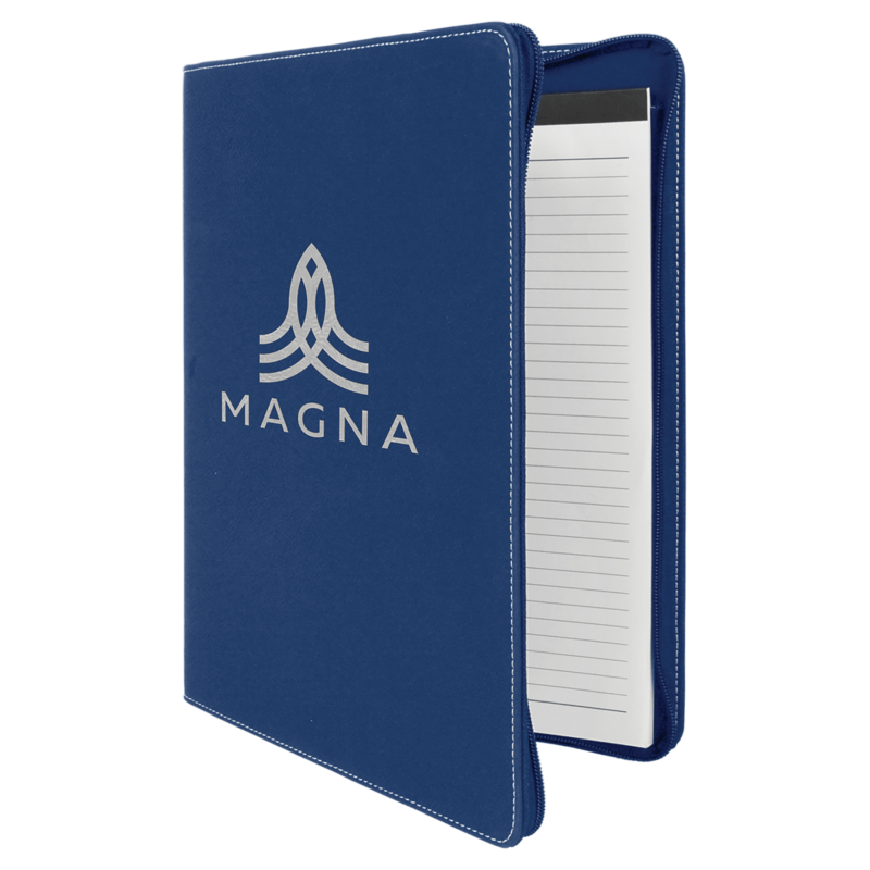 Blue/Silver Leatherette Portfolio with Zipper