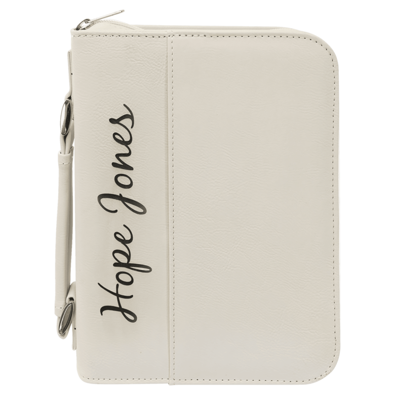 White Leatherette 6 3/4" x 9 1/4" Book/Bible Cover with Handle and Zipper