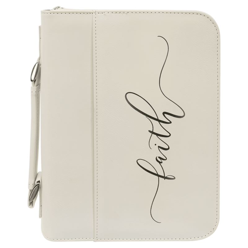 White Leatherette 7 1/2" x 10 3/4" Book/Bible Cover with Handle and Zipper