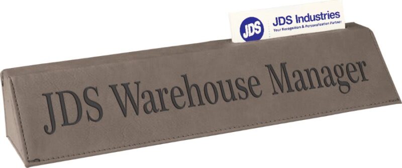 Gray Leatherette Desk Wedge with Business Card Holder