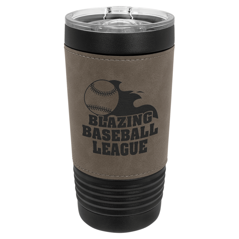 Black with Gray Leatherette Wrapped 20 oz. Polar Camel with Slider Lid